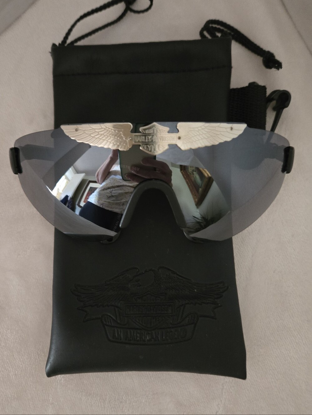 Vintage Harley Davidson Shield Sunglass Mt Blk Frame/Silver Mirror Lens NWOT